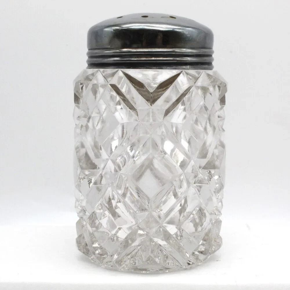 Glass Sugar Shaker Muffineer Hobbs Crystal Diamond Heavy Cut Victorian Antique
